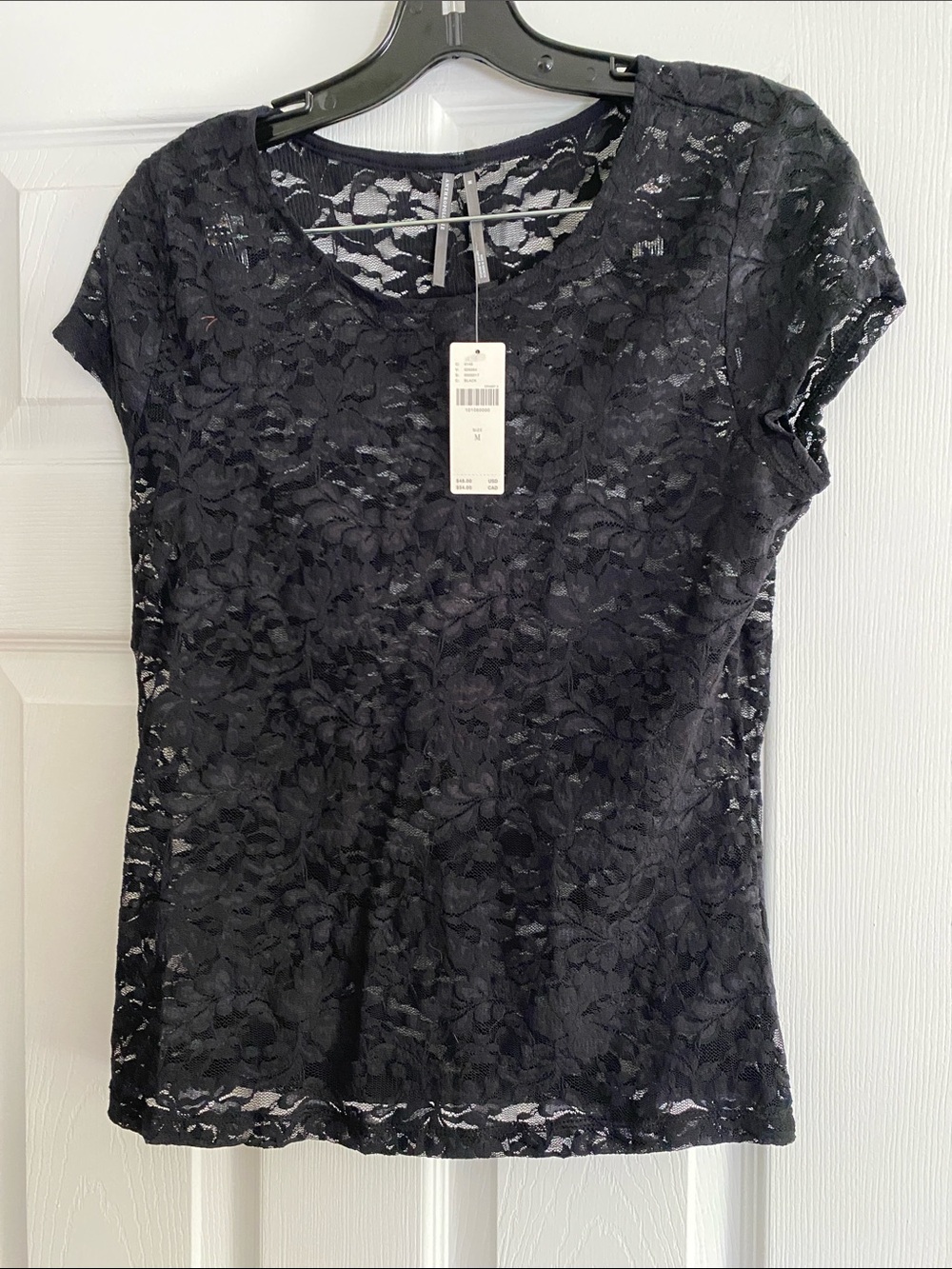 Anthropologie Black Lace Short-Sleeve Top